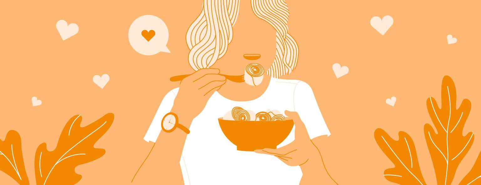 Ilustración con mujer disfrutando del sabor de la alcachofa
