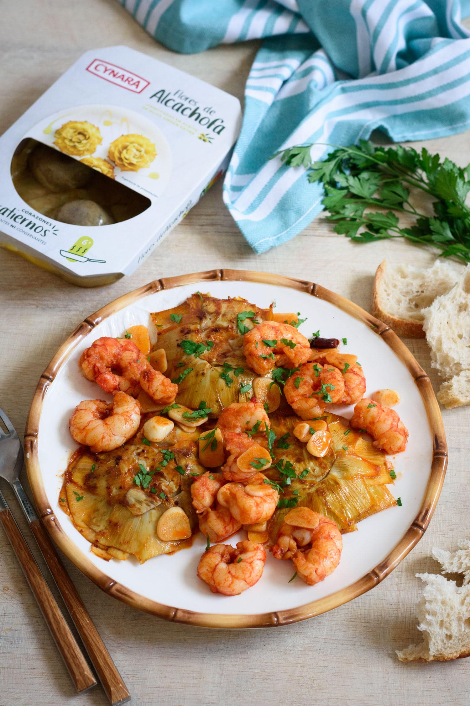 Receta de corazones de alcachofa con gambas
